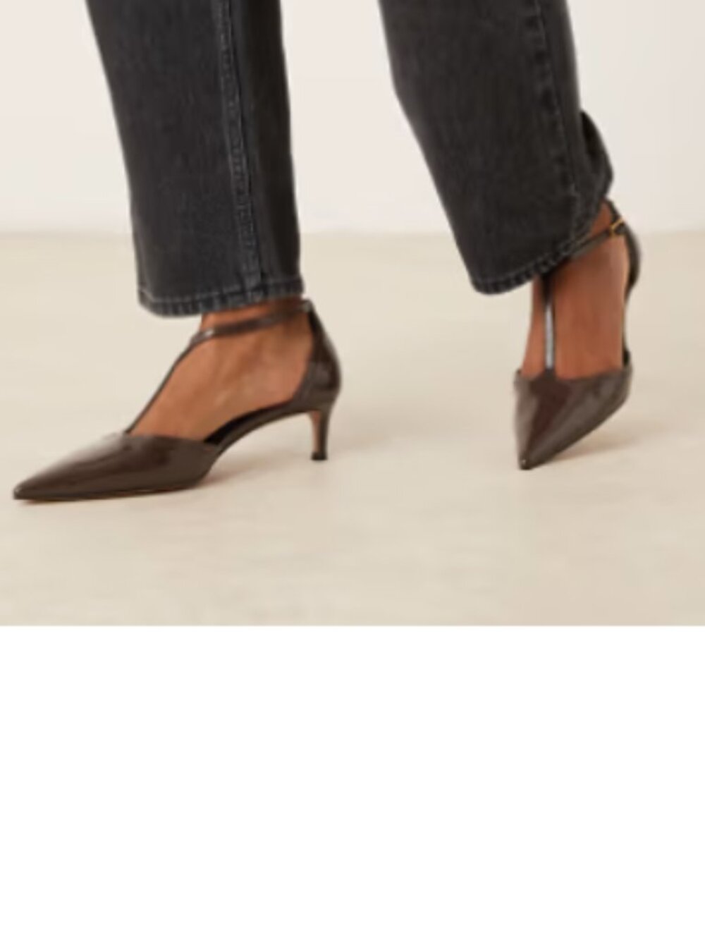 BNWT Mango T-Strap Kitten Heel Sashay Pumps (US5; EU35 ) rich khaki brown